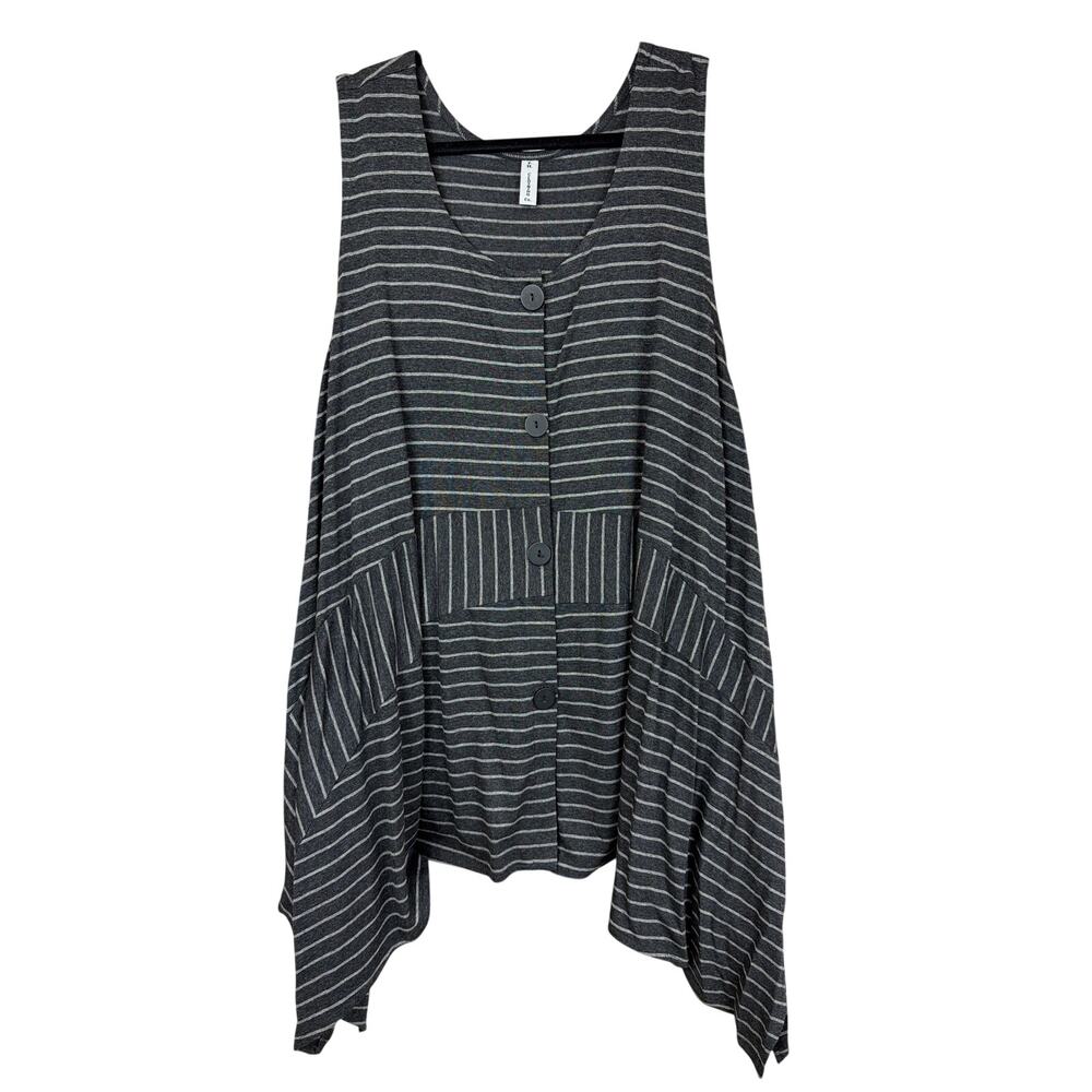 FH Clothing Co Grey Striped Sleeveless Button Up High Low Top L
